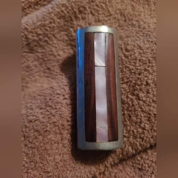 Vintage Wood, Rainbow Albalone,Mexico Nickle Silver Lighter Case.Handmade - Picture 2 of 7